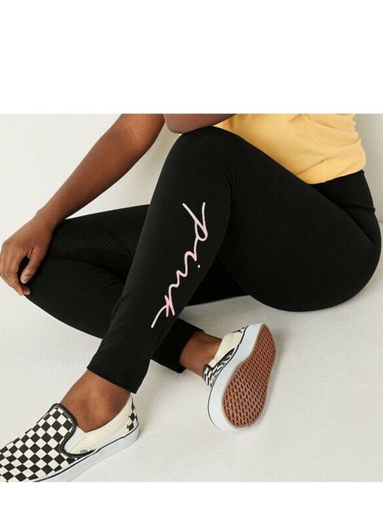 PINK Victoria's Secret Pants - 🏷️NWT PINK Victoria's Secret Black Leggings with Pink Logo size XL